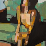 Dziewczyna na zielonej sofie, akryl na płótnie 70x100cm, 2016