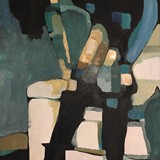 Dziewczyna z fotelem, akryl na płótnie, 2018