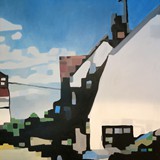 Dom z czerwonym dachem 1, olej na płótnie, 70x100cm, 2015