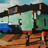 Postój w Szydłowie 1, olej na płótnie, 90x90cm, 2012