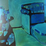 Auto w zieleniach i błękitach, olej na płótnie 90x90cm, 2012