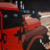 Czerwona półciężarówka, akryl na płótnie 80x80cm, 2013