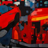 Czerwone auta, olej na płótnie, 2017