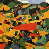 Krajobraz z czerwienią, akryl na płótnie, 70x100 cm, 2023