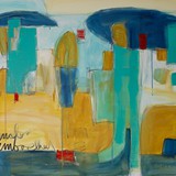 Pod parasolkami, akryl na płótnie, 90x80cm, 2018