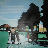 Spacer 1, olej na płótnie, 90x90cm, 2014