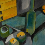 Martwa natura z butelką, olej na płótnie, 2011