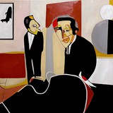 Kontrabasistar, olej na płótnie, 120x90cm, 2024