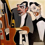 Wiolonczeliści, olej na płótnie, 70x70cm, 2024