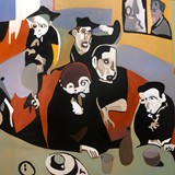 Barfly-w hołdzie Charlesowi Bukowskiemu, oil on canvas, 100x100cm, 2024