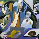 Dyskusja_1, akryl na płótnie, 110x100cm, 2023