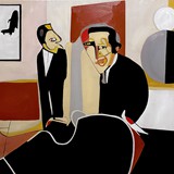 Kontrabasistar, olej na płótnie, 120x90cm, 2024