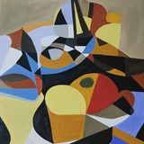 Martwa natura z jabłkiem, akryl na płótnie, 70x100cm, 2023