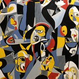 Party przy muzyce Helge Lien Trio, akryl na płótnie, 100x140cm, , 2023