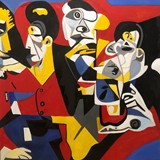 Party przy muzyce Larsa Graugaarda, olej na płótnie, 100x100cm, 2024