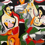 Piknik w ogrodzie,  akryl na płótnie, 80x120 cm, 2024