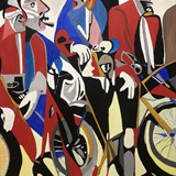 Rowerzyści, olej na płótnie, 90x120 cm, 2024