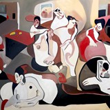 Sauna, olej na płótnie, 100x100cm, 2024