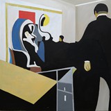 W galerii, olej na płótnie, 90x90cm, 2023