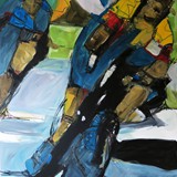 Kolarze, technika mieszana na płótnie 100x140cm, 2021