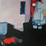 Fragment wnętrza z czerwonymi akcentami 1, olej na płótnie, 70x100cm, 2015