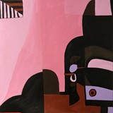 Różowe wnętrze z fotelem_1, akryl na płótnie, 2023 