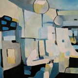 Wnętrze z białymi lampami, olej na płótnie, 70x100cm, 2016