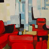 Wnętrze z czerwienią, olej na płótnie, 70x100cm, 2016