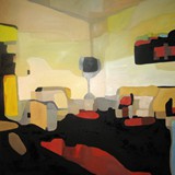 Wnętrze z czerwonym dywanem, olej na płótnie, 80x90cm, 2014