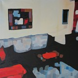 Wnętrze z czerwonymi akcentami, olej na płótnie, 2015