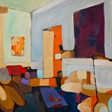 Wnętrze z obrazem nad kominkiem, olej na płótnie, 70x100cm, 2019