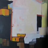 Wnętrze z żółtymi akcentami 1, akryl na płótnie, 80x120cm, 2016