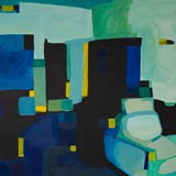 Wnętrze z żółtymi akcentami 2, akryl na płótnie,100x70cm,  2017