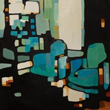 Wnętrze z zielonymi fotelami, olej na płótnie, 70x100cm, 2016